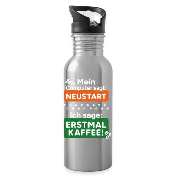 Computer sagt Neustart Ich sage erstmal Kaffee! - Trinkflasche mit integriertem Trinkhalm - Lightsilver - Rechts