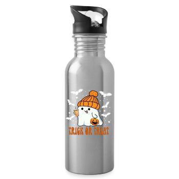 Geist Halloween Kind niedlich süß - Trick or Treat - Trinkflasche mit integriertem Trinkhalm - Lightsilver - Rechts