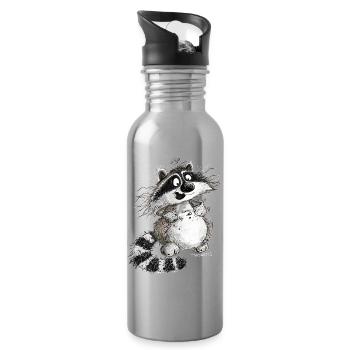 Funny raccoon cartoon wild animal - Water bottle with straw - silver - Right
