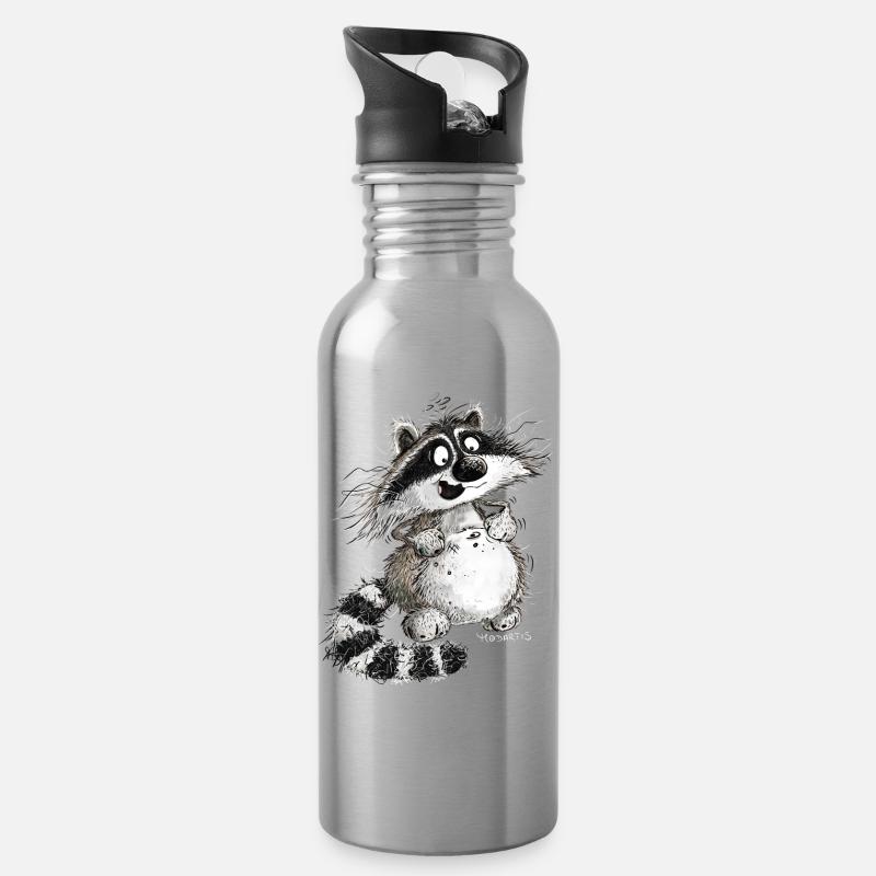 Lustiger Waschbär Cartoon Wildtier - Trinkflasche mit integriertem Trinkhalm - Lightsilver