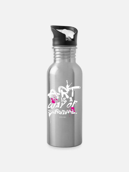 Art survival - Trinkflasche mit integriertem Trinkhalm - Lightsilver