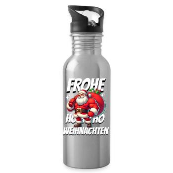 Muskel Weihnachtsmann Frohe Weihnachten - Trinkflasche mit integriertem Trinkhalm - Lightsilver - Rechts