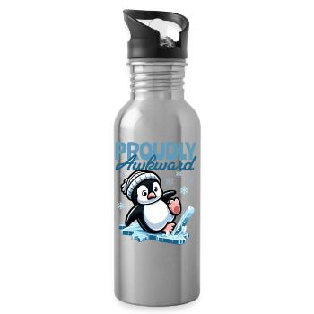Proudly Awkward – Cute Penguin Slips on the Egg - Water bottle with straw - silver - Right