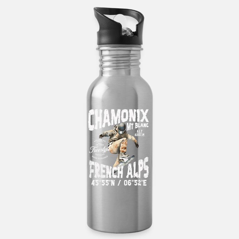 Skateboarding Chamonix Mont Blanc - Trinkflasche mit integriertem Trinkhalm - Lightsilver