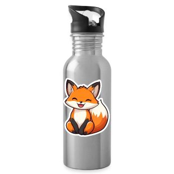 Renard mignon et heureux dans le style dessin animé - Gourde avec paille intégrée - argent clair - Droite