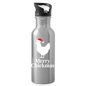 Merry Chickmas Funny Christmas Chicken - Water bottle with straw - silver - Right