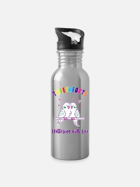 Tweethearts Flattering with love - Water bottle with straw - silver