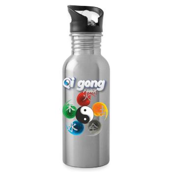Yin Yang Fünf Elemente Qi Gong Fieber Design - Trinkflasche mit integriertem Trinkhalm - Lightsilver - Rechts