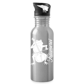 Frosch spielt Cello Träumerei - Trinkflasche mit integriertem Trinkhalm - Lightsilver - Rechts