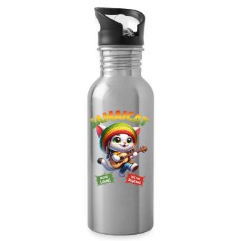 Jamaicat Reggae Cat Rasta Jamaica - Trinkflasche mit integriertem Trinkhalm - Lightsilver - Rechts