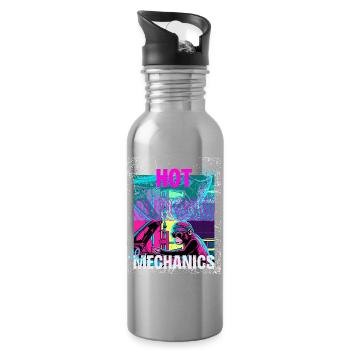 Hot Mechanics – Neon Monkey Garage Design - Water bottle with straw - silver - Right