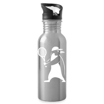 Minimalist Penguin Tennis Backhand Player - Water bottle with straw - silver - Right