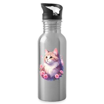 Portrait de chat angora - Gourde avec paille intégrée - argent clair - Droite