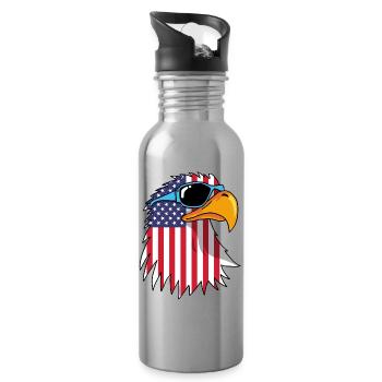 Eagle and American Flag - Water bottle with straw - silver - Right