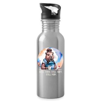 Still Tired. Still Soft. Still Mom. New Mom Design - Water bottle with straw - silver - Right
