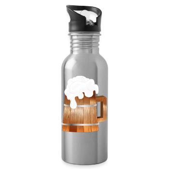 Rustic beer mug in wood look with foam - Water bottle with straw - silver - Right