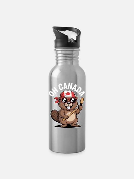 Humorvoller Biber mit kanadischem Flair - Trinkflasche mit integriertem Trinkhalm - Lightsilver