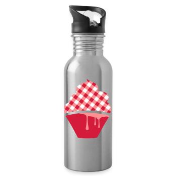 Stilisierter Cupcake mit Karo-Topping - Trinkflasche mit integriertem Trinkhalm - Lightsilver - Rechts
