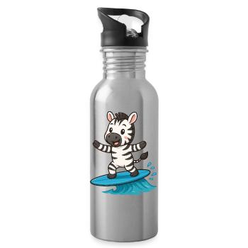 Kawaii Zebra Surfer Surfbrett Wellenreiten Sommer - Trinkflasche mit integriertem Trinkhalm - Lightsilver - Rechts
