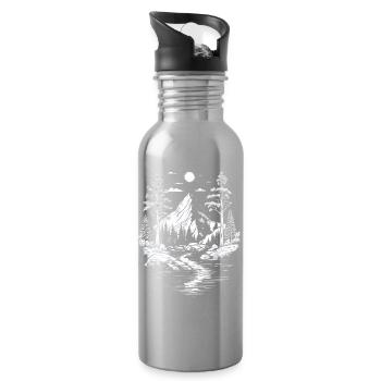 Nature Lovers Mountain Nature Landscape Trees River - Water bottle with straw - silver - Right