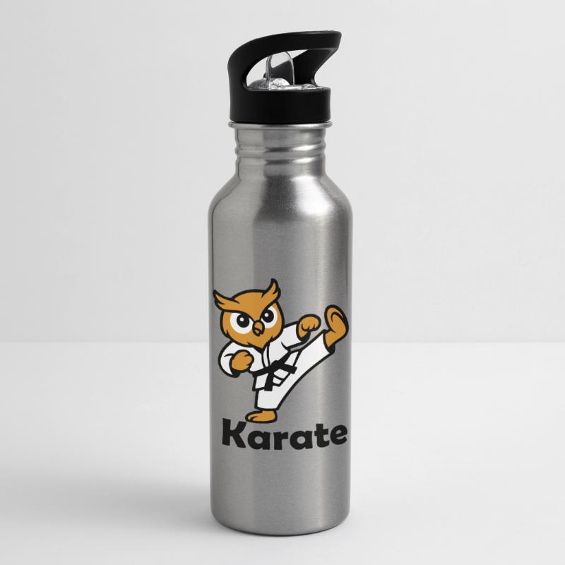 Karate Eule Trinkflasche mit integriertem Trinkhalm