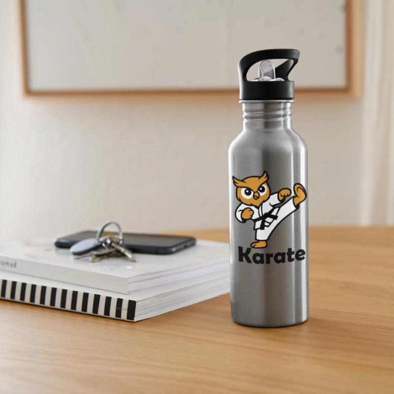 Karate Eule Trinkflasche mit integriertem Trinkhalm