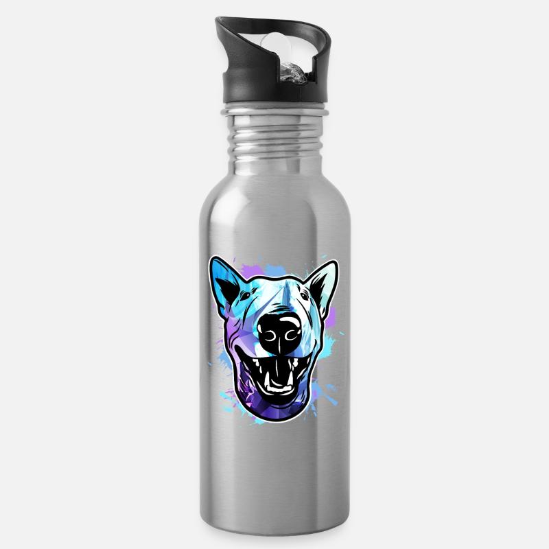 Bull Terrier Chien - Gourde avec paille intégrée - argent clair