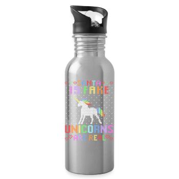 Unicorn Ugly Christmas Sweater Santa is fake - Water bottle with straw - silver - Right