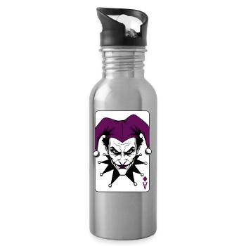 Harlequin Joker Clown Illustration - Water bottle with straw - silver - Right
