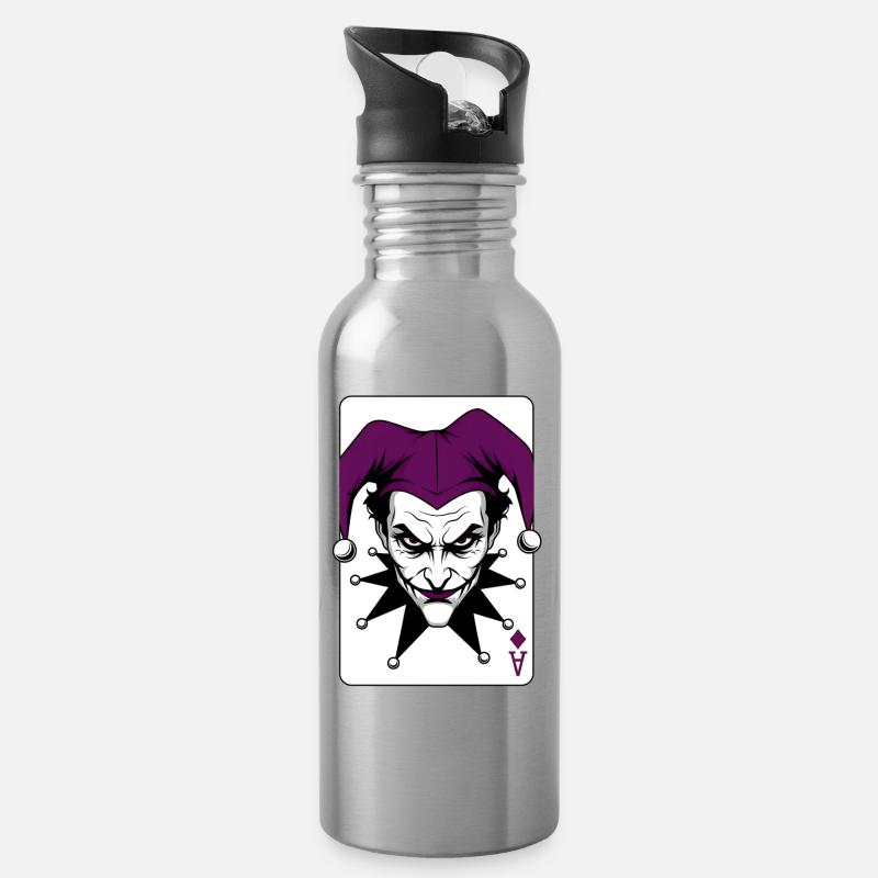 Arlequin Joker Clown Illustration - Gourde avec paille intégrée - argent clair