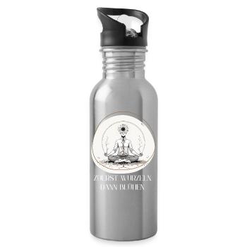Wurzelmeditation mit Blumenkrone - Trinkflasche mit integriertem Trinkhalm - Lightsilver - Rechts