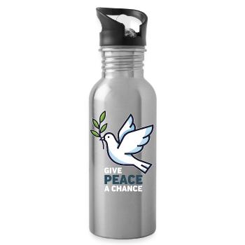 Colombe de la Paix « Donnez une chance à la paix » - Gourde avec paille intégrée - argent clair - Droite