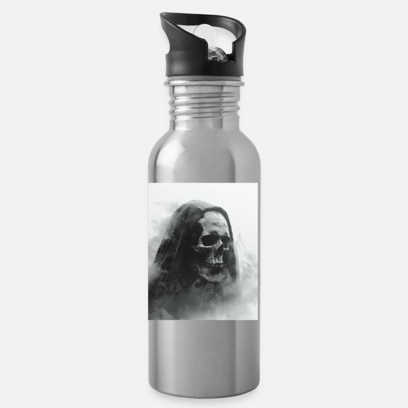 Crâne sombre dans le brouillard - Gourde avec paille intégrée - argent clair