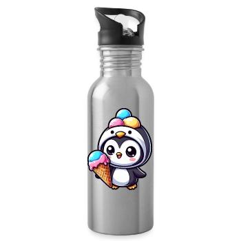 Lustiger Pinguin mit Eiskrem süß Cartoon Sommer - Trinkflasche mit integriertem Trinkhalm - Lightsilver - Rechts