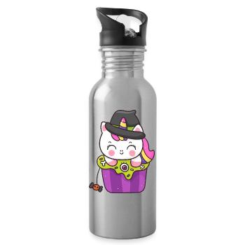 Kawaii Cupcake Hexe Katze - Trinkflasche mit integriertem Trinkhalm - Lightsilver - Rechts
