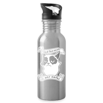 Mürrischer Kater – I Had Fun Once Katzenwitz - Trinkflasche mit integriertem Trinkhalm - Lightsilver - Rechts