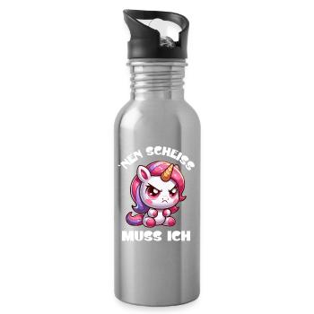 Wütendes Einhorn Chibi Motiv - Trinkflasche mit integriertem Trinkhalm - Lightsilver - Rechts
