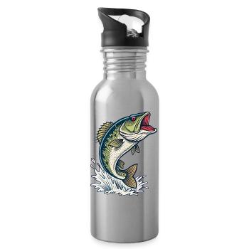 Bass Splash Fishing Illustration  - Water bottle with straw - silver - Right