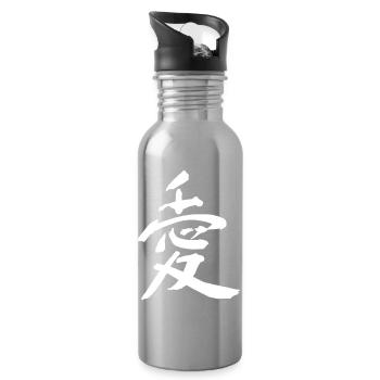 Love Symbol – Asian Kanji Heart - Water bottle with straw - silver - Right