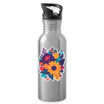 Bunter Blumenstrauß - Trinkflasche mit integriertem Trinkhalm - Lightsilver - Rechts