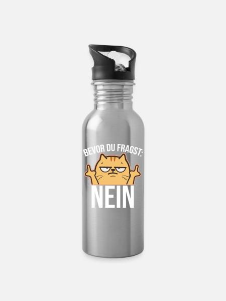 Mittelfinger Katze - Trinkflasche mit integriertem Trinkhalm - Lightsilver