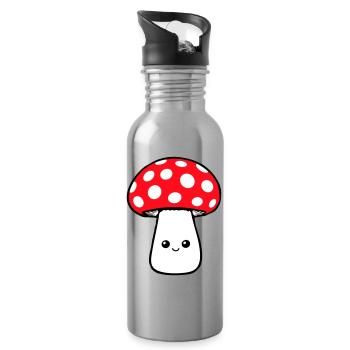 Pilz Glücklich Niedlich Lächelnd Gesicht Kawaii - Trinkflasche mit integriertem Trinkhalm - Lightsilver - Rechts