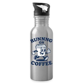 Running On Coffee - Water bottle with straw - silver - Right