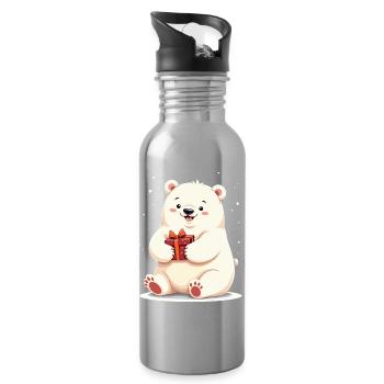 Ours polaire mignon avec illustration de cadeau - Gourde avec paille intégrée - argent clair - Droite