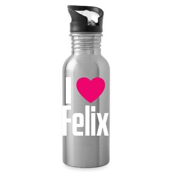 I Love Felix Pinkes Herz Ich liebe Felix - Trinkflasche mit integriertem Trinkhalm - Lightsilver - Rechts