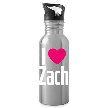 I Love Zach Pink Heart I Love Zach - Water bottle with straw - silver - Right