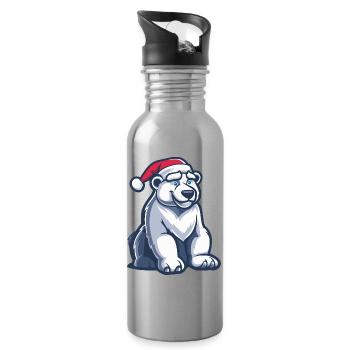 Polar Bear Christmas - Water bottle with straw - silver - Right