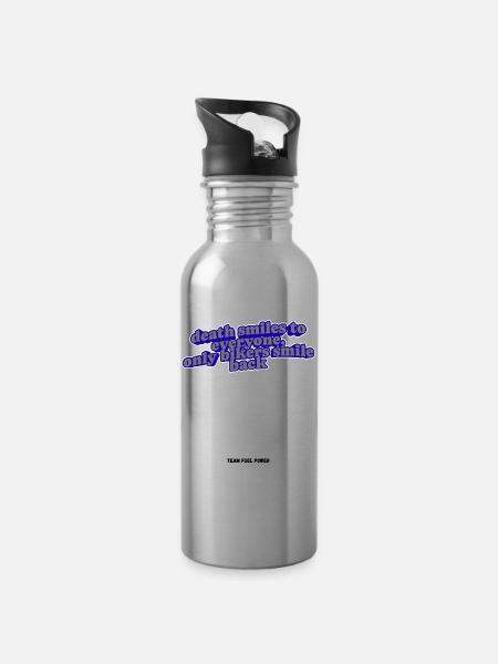 Biker Death Smiles Quote - Water bottle with straw - silver