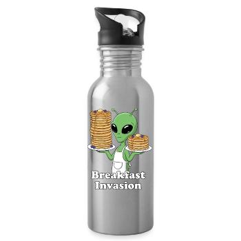 Breakfast Invasion : Crêpes extraterrestres - Gourde avec paille intégrée - argent clair - Droite