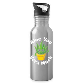 Aloe You Vera Much Succulent Cactus Pun - Water bottle with straw - silver - Right